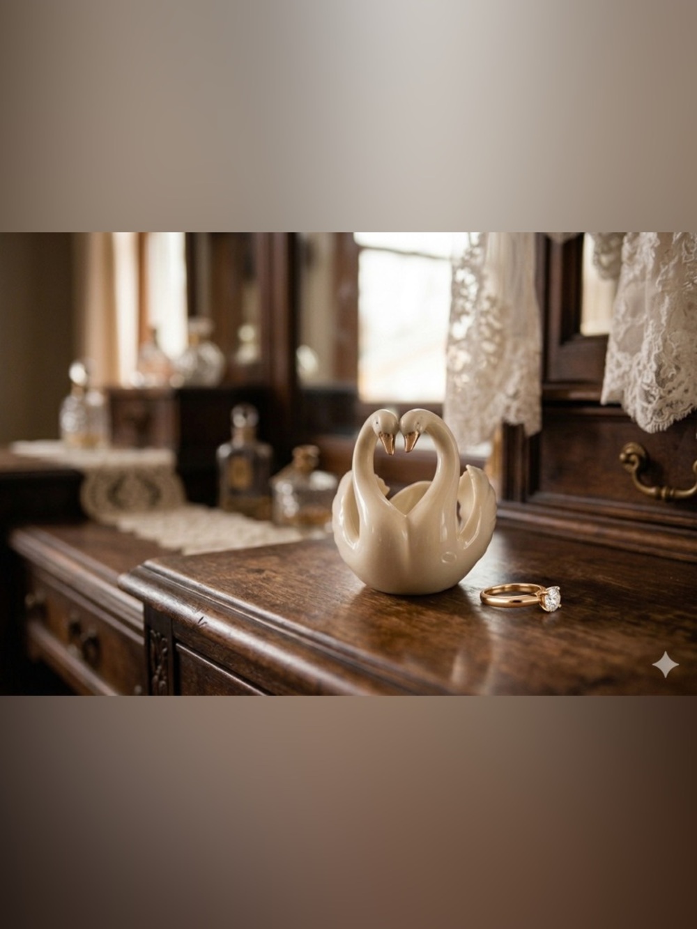 Lenox Wedding Promises Swan Ring Holder Fine Ivory China 24K Gold Trim Mint